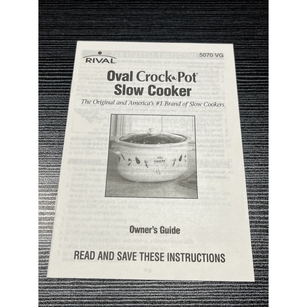 Rival Crock-Pot Slow Cooker Owner's Guide – 2002 Vintage Manual – Staple Bound